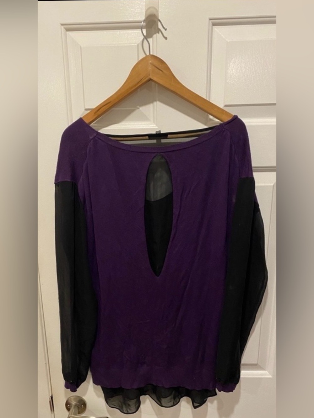 Le Château Purple & Black Chiffon Blouse Women’s L – Dressy Top - Picture 2 of 5